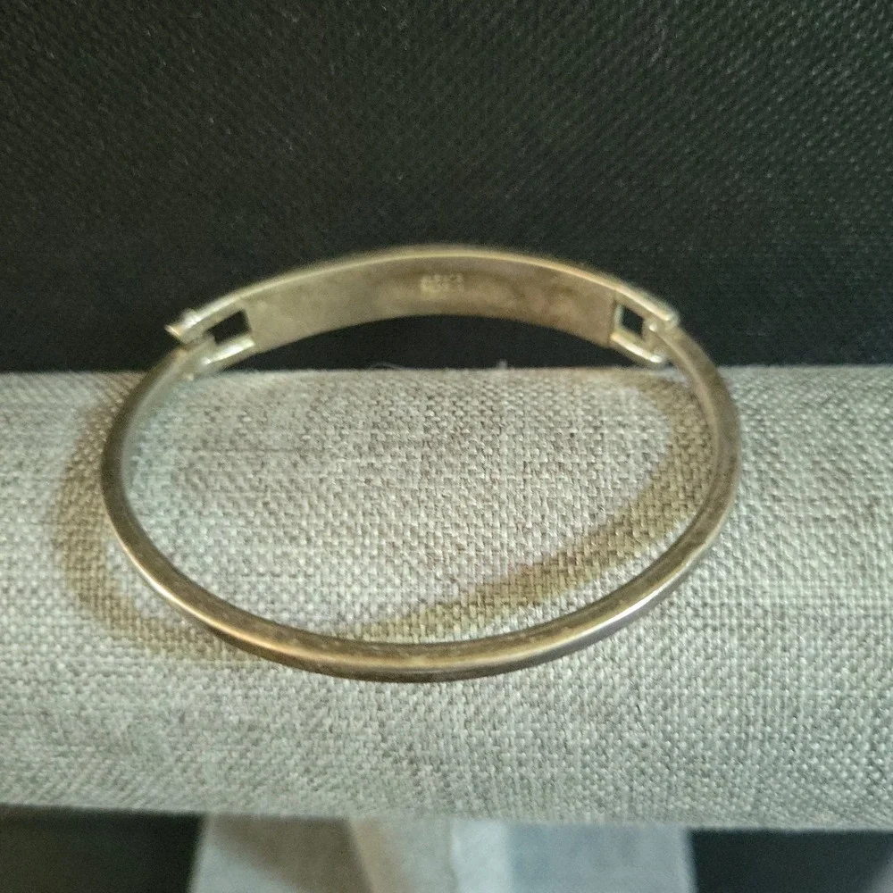 Vintage Alpaca Mexico Abalone Shell Inlay Bangle Bracelet Size 7 Cottagecore